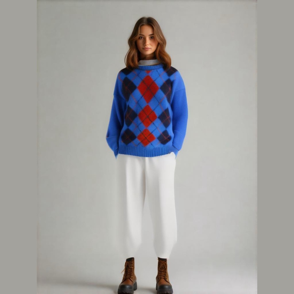 Y2K Shannon Woolen Mills Irish Argyle Knit Sweater Wool unisex Sz XL